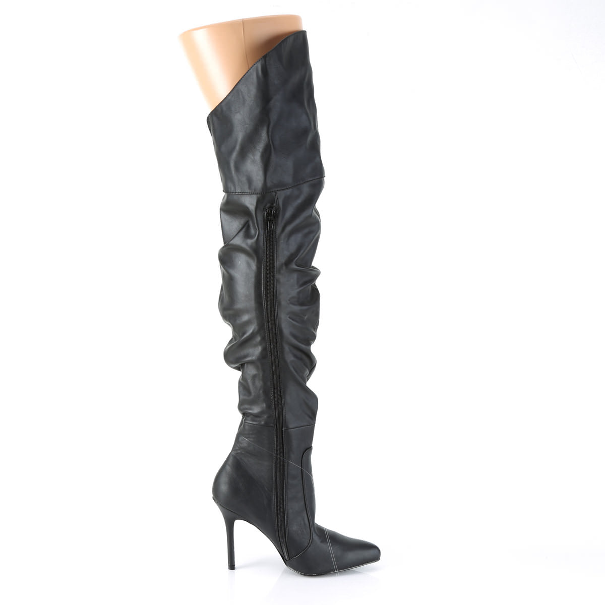 Pleaser CLASSIQUE-3011 Black Faux Leather Thigh High Boots