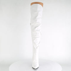 Pleaser CLASSIQUE-3011 White Faux Leather Thigh High Boots