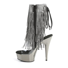 Pleaser DELIGHT-1017RSF Dark Pewter Chrome Fringe Ankle Boots