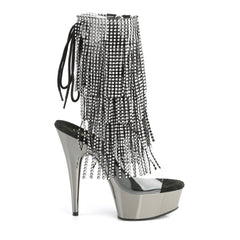 Pleaser DELIGHT-1017RSF Dark Pewter Chrome Fringe Ankle Boots