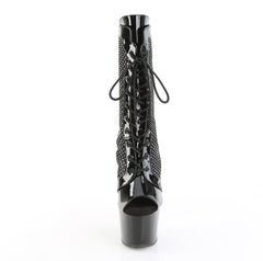 7 Inch Heel ADORE-1048RSNT Black Patent Rhinestone Mesh