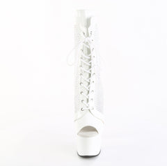 7 Inch Heel ADORE-1048RSNT White Patent Rhinestone Mesh
