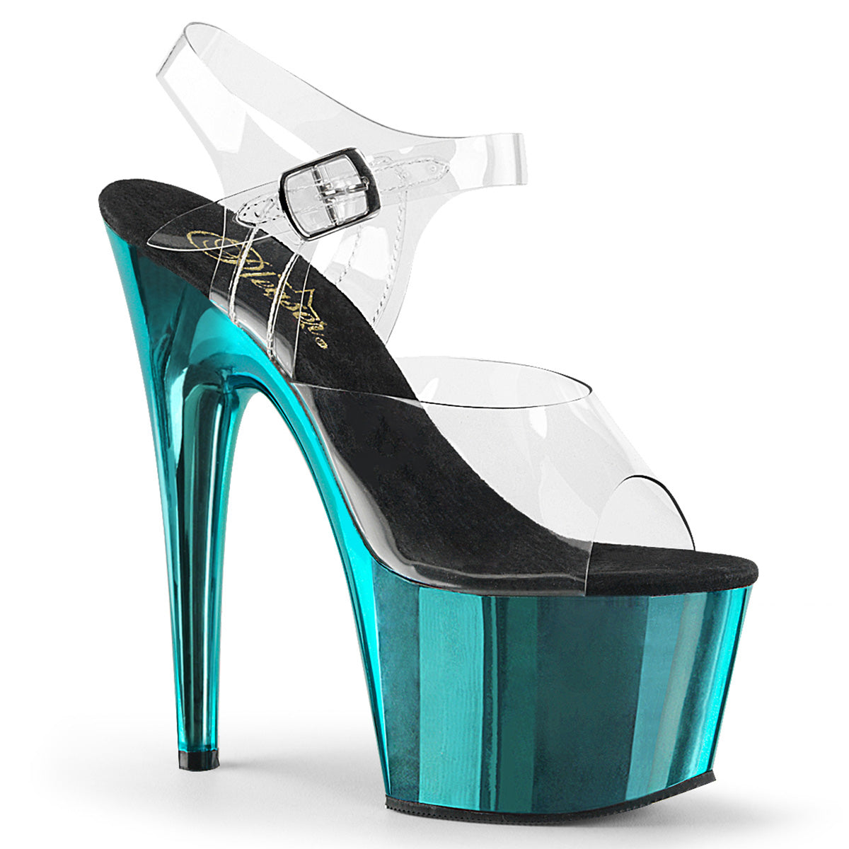 Pleaser Adore 708 Clear Turquoise Chrome Platform Shoes