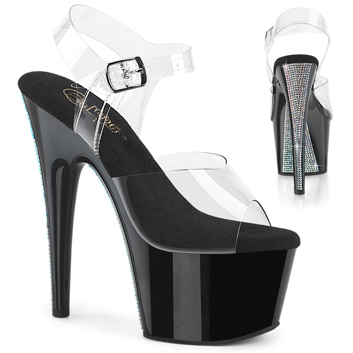 Pleaser Adore 708Crs 2 Clear Black Rhinestone Platform Shoes
