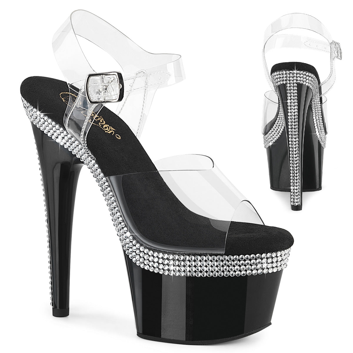 7 Inch Heel ADORE-708MLS Clear Black by Pleaser