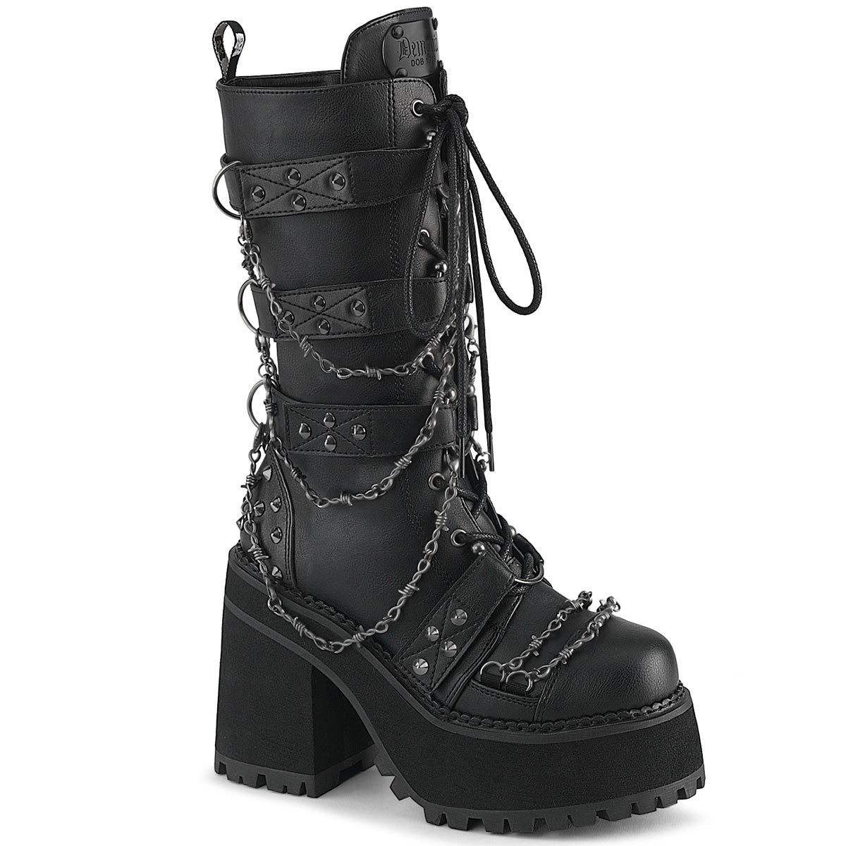 Demonia Assault 117 Black Vegan Leather Women'S Mid Calf & Knee High Boots