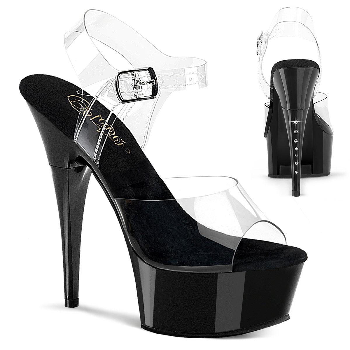Pleaser Captiva 608 Clear Black Platform Shoes