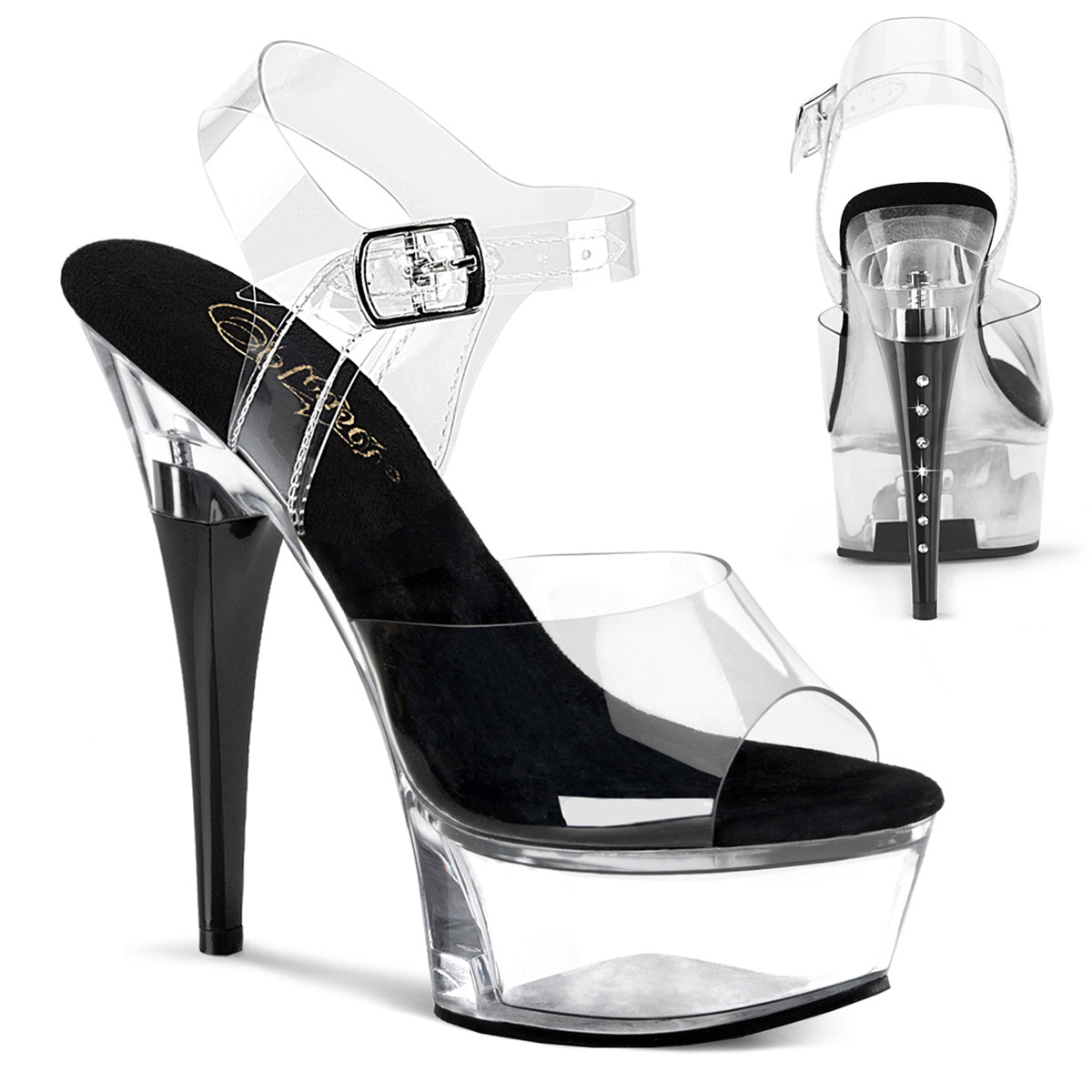 Pleaser Captiva 608 Clear Black Clear Platform Shoes