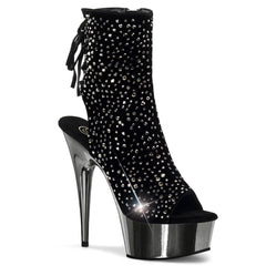 PLEASER DELIGHT-1018RS Black Velvet Pewter Rhinestone