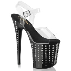 8 Inch Heel FLAMINGO-808TDRS Clear Black Silver Rhinestone by Pleaser