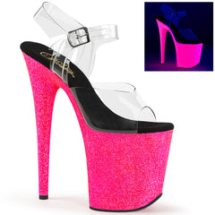 Pleaser FLAMINGO-808UVG Neon Hot Pink Glitter Platform Sandal