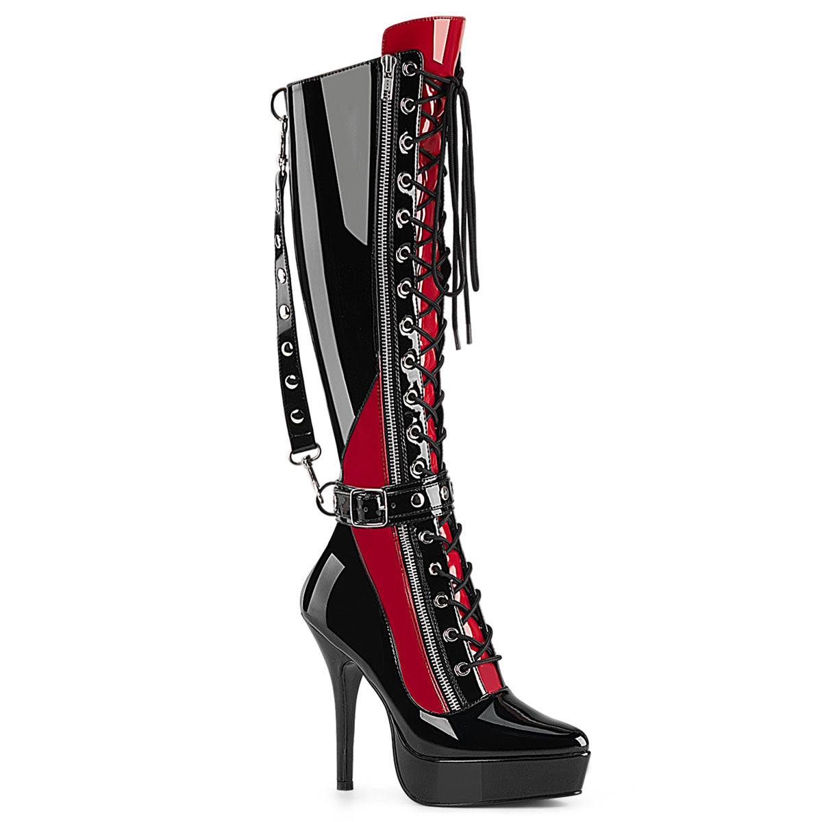 Devious Indulge 2028 Black Red Patent Platforms