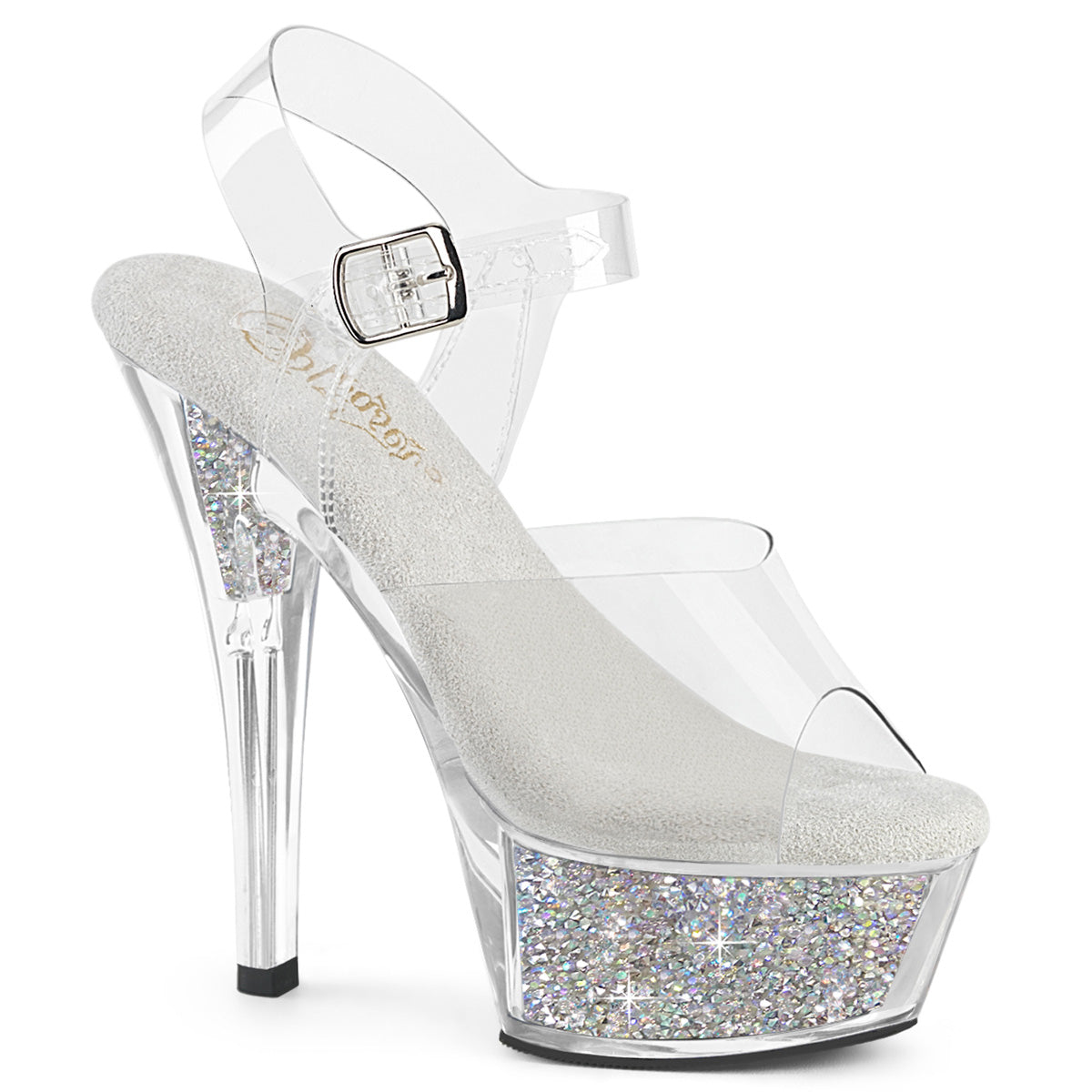 Pleaser Kiss 208Rsi Clear Silver Rhinestone Platform Shoes