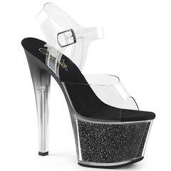 7 Inch Heel SKY-308G-T Clear Black Glitter