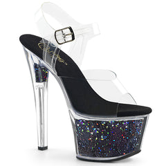 7 Inch Heel SKY-308GF Clear Black Glitter