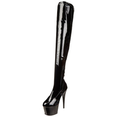PLEASER ADORE-3063 Black Stretch Pat Thigh High Boots - Shoecup.com - 2