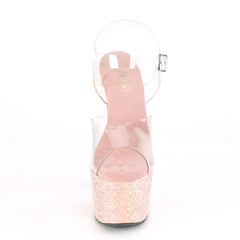 7 Inch Heel ADORE-708LG Clear Dusty Blush Glitter