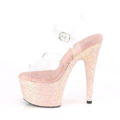 7 Inch Heel ADORE-708LG Clear Dusty Blush Glitter