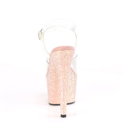 7 Inch Heel ADORE-708LG Clear Dusty Blush Glitter