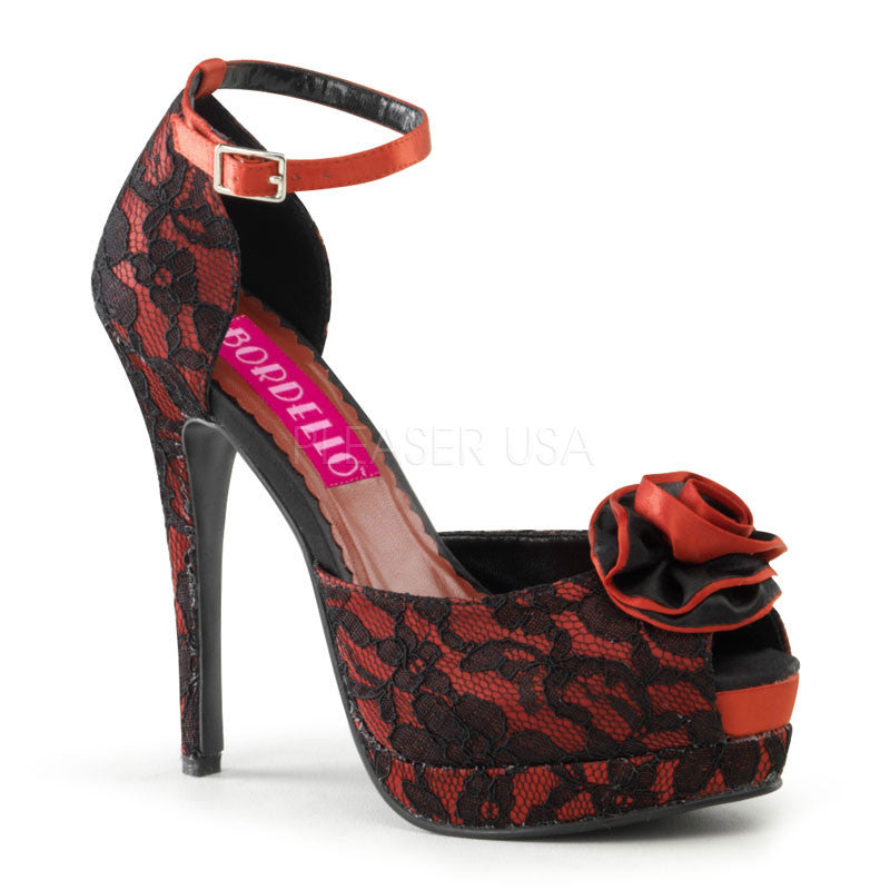 Bordello,Bordello BELLA-17 Red Satin-Black Lace Pumps - Shoecup.com