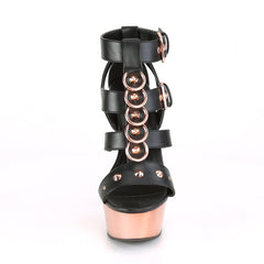 6 Inch Heel DELIGHT-658 Black Pu Rose Gold Chrome