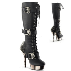 DEMONIA MUERTO-2028 Finger Bone Heel Skull Buckle Spiked Platform Knee Boot Sexy Biker - Shoecup.com - 1