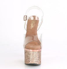 7 Inch Heel ESTEEM-708CHLG Clear Rose Gold Glitter