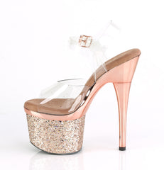 7 Inch Heel ESTEEM-708CHLG Clear Rose Gold Glitter