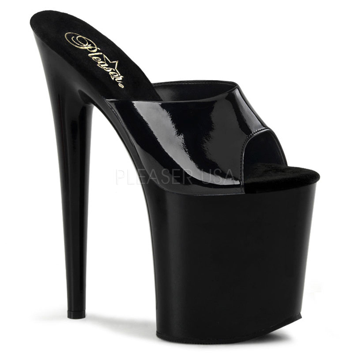 PLEASER FLAMINGO-801 Black Pat Platform Slides - Shoecup.com