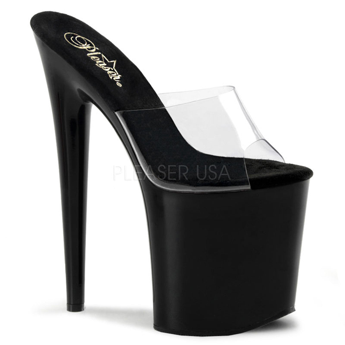 PLEASER FLAMINGO-801 Clear-Black Platform Slides - Shoecup.com