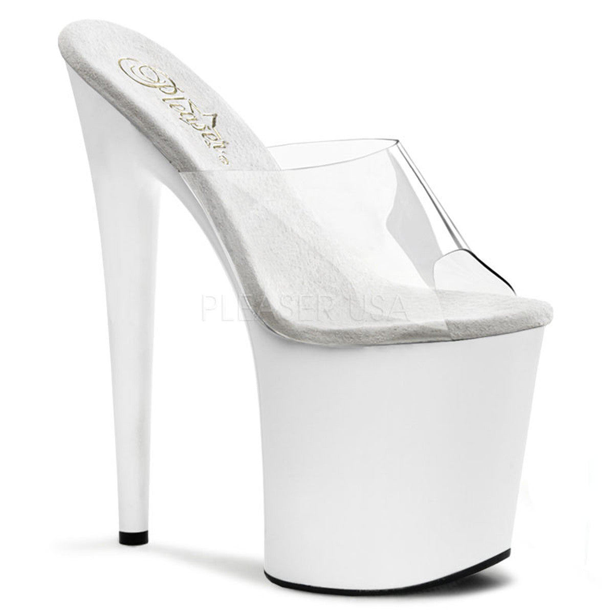 PLEASER FLAMINGO-801 Clear-White Platform Slides - Shoecup.com