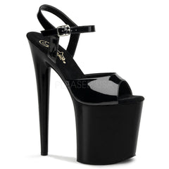 PLEASER FLAMINGO-809 Black Pat Ankle Strap Sandals - Shoecup.com