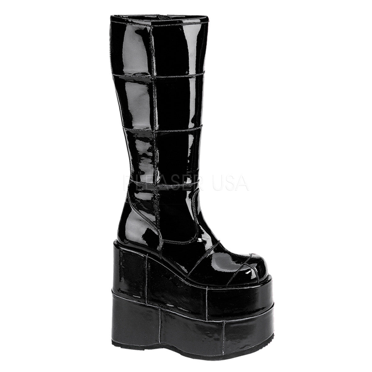 DEMONIA STACK-301 Men's Black Pat Vegan Boots - Shoecup.com - 1