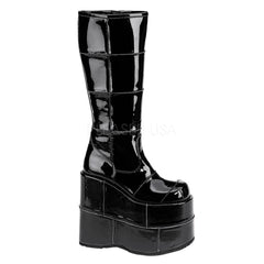 DEMONIA STACK-301 Men's Black Pat Vegan Boots - Shoecup.com - 1
