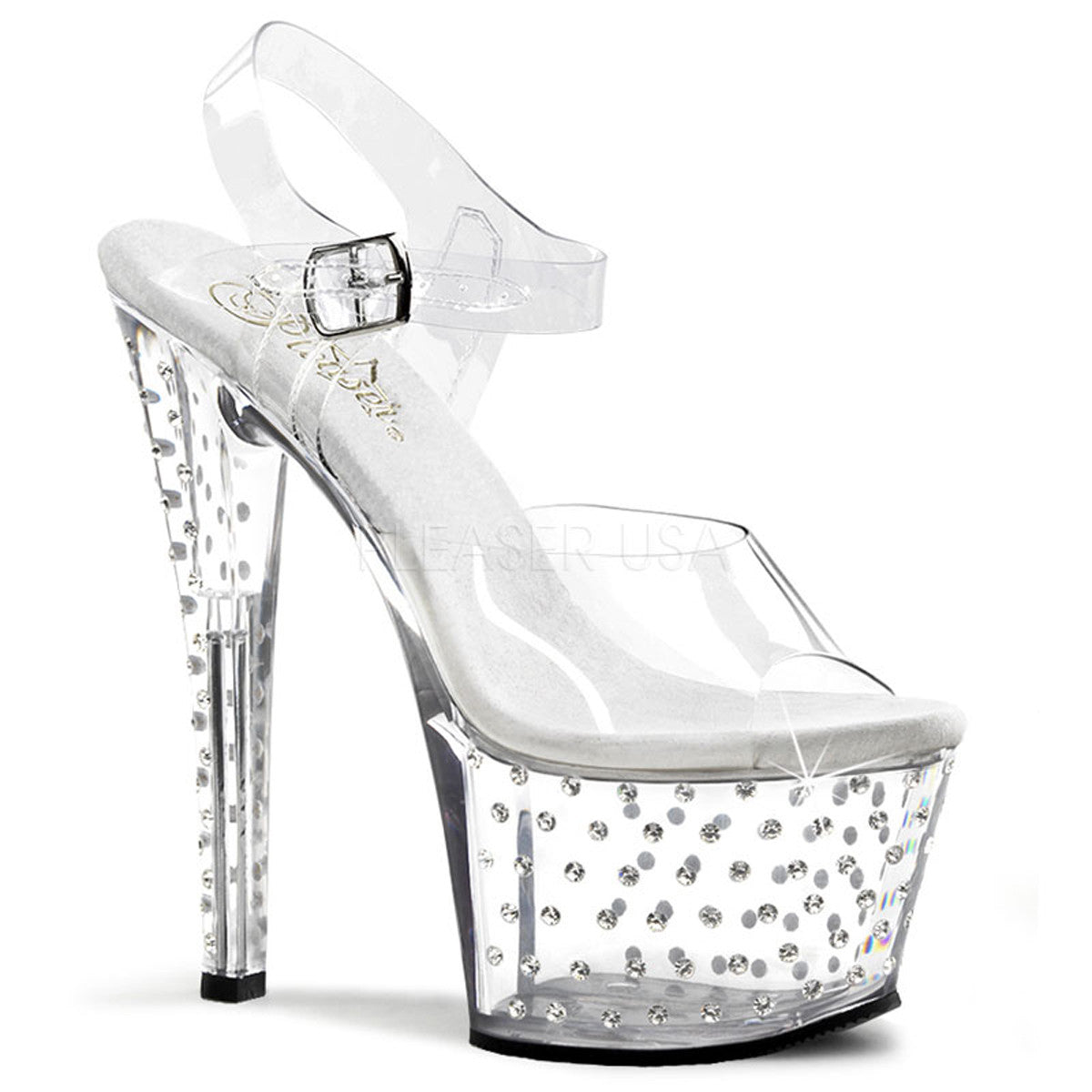 PLEASER STARDUST-708 Clear Ankle Strap Sandals - Shoecup.com