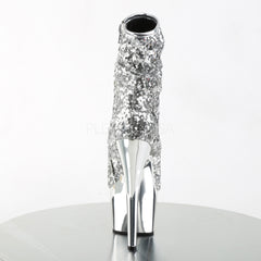 Pleaser ADORE-1008SQ Silver Sequins Ankle Boots With Silver Chrome Platform - Shoecup.com - 4