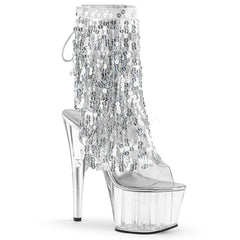 Pleaser ADORE-1017SQF Silver Sequins Fringe Ankle Boots - Shoecup.com - 1