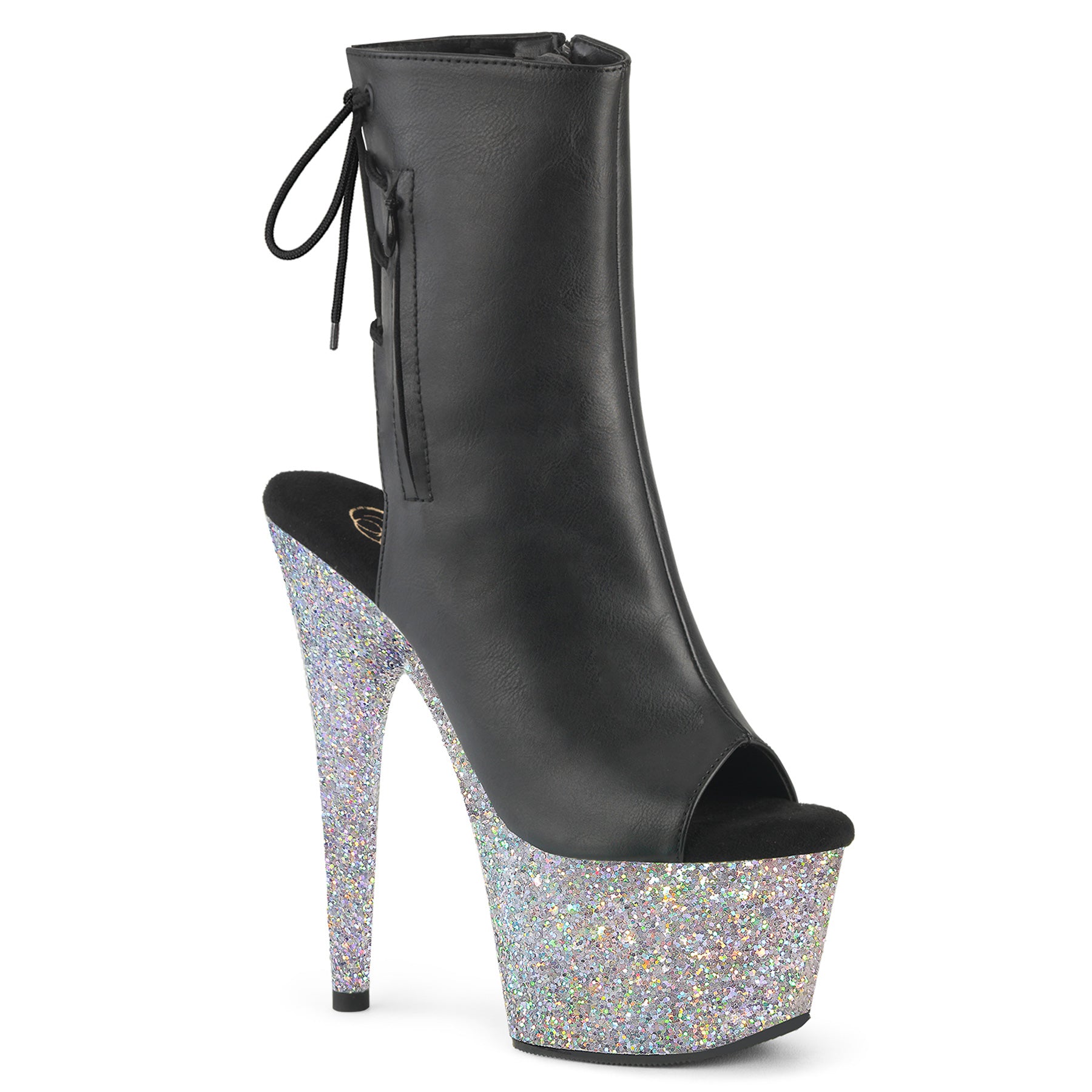 7 Inch Heel ADORE-1018LG Black Silver Glitter