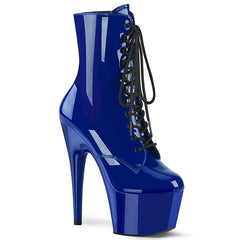 Pleaser ADORE-1020 Royal Blue Pat 7 Inch (178mm) Heel, 2 3/4 Inch (70mm) Platform Lace-Up Front Ankle Boot, Inside Zip Closure