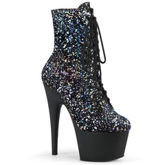 7" Heel ADORE-1020SPLAT Black Velvet Silver Holo