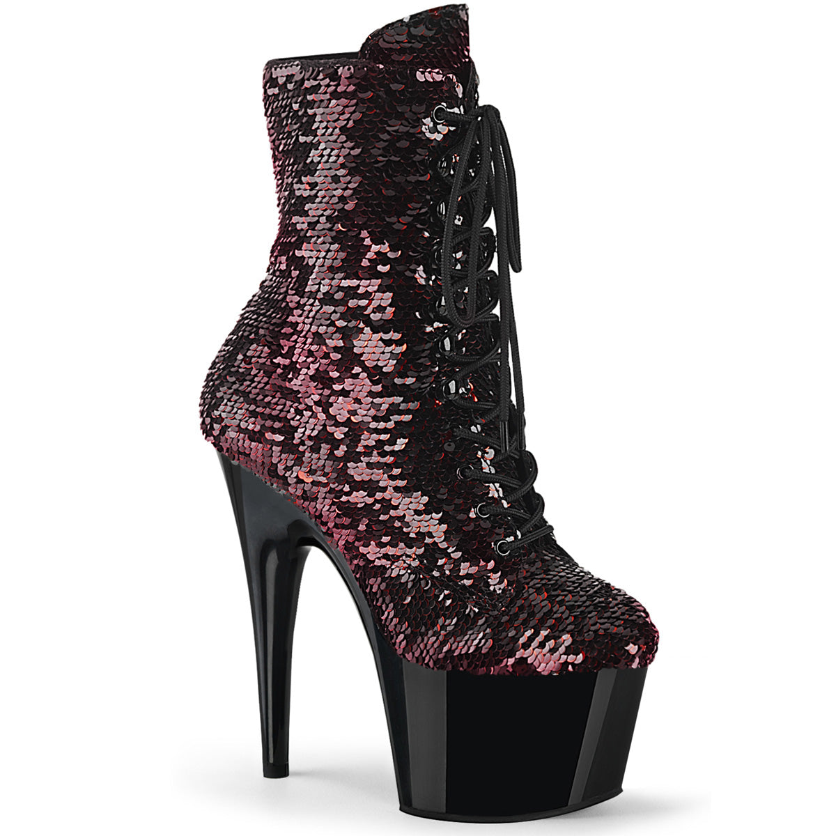 7" Heel ADORE-1020SQ Black Red Sequins