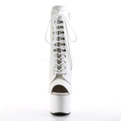 Pleaser ADORE-1021 White Faux Leather Ankle Boots With White Platform - Shoecup.com - 2