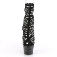 7 Inch Heel ADORE-1031GM Black Rhinestone Mesh
