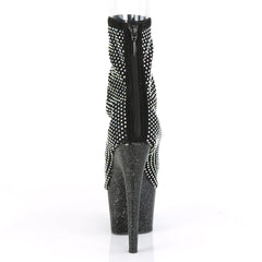 7 Inch Heel ADORE-1031GM Black Rhinestone Mesh