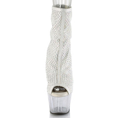 7 Inch Heel ADORE-1031GM White Rhinestone Mesh
