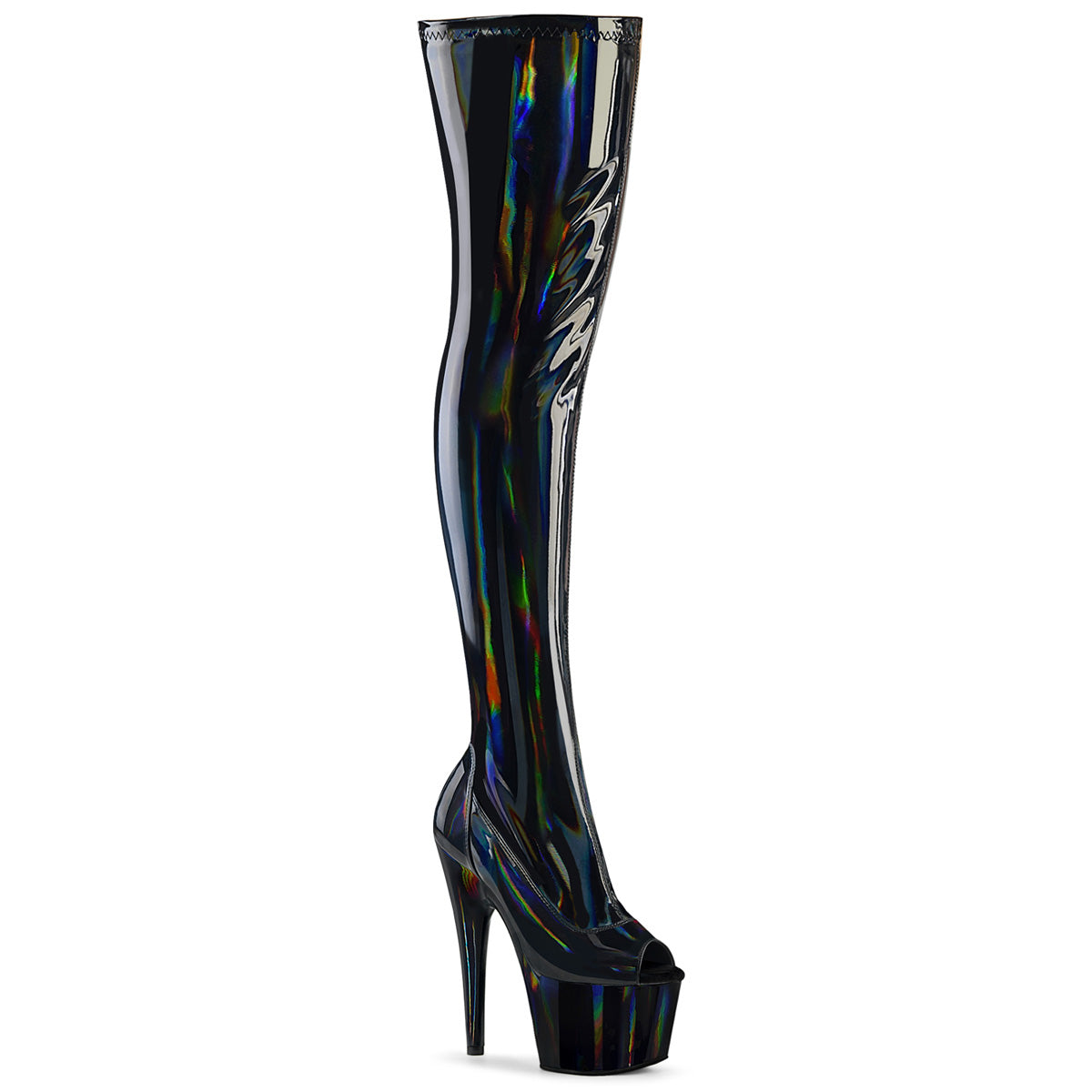 7 Inch Heel ADORE-3011HWR Black Stretch Holo
