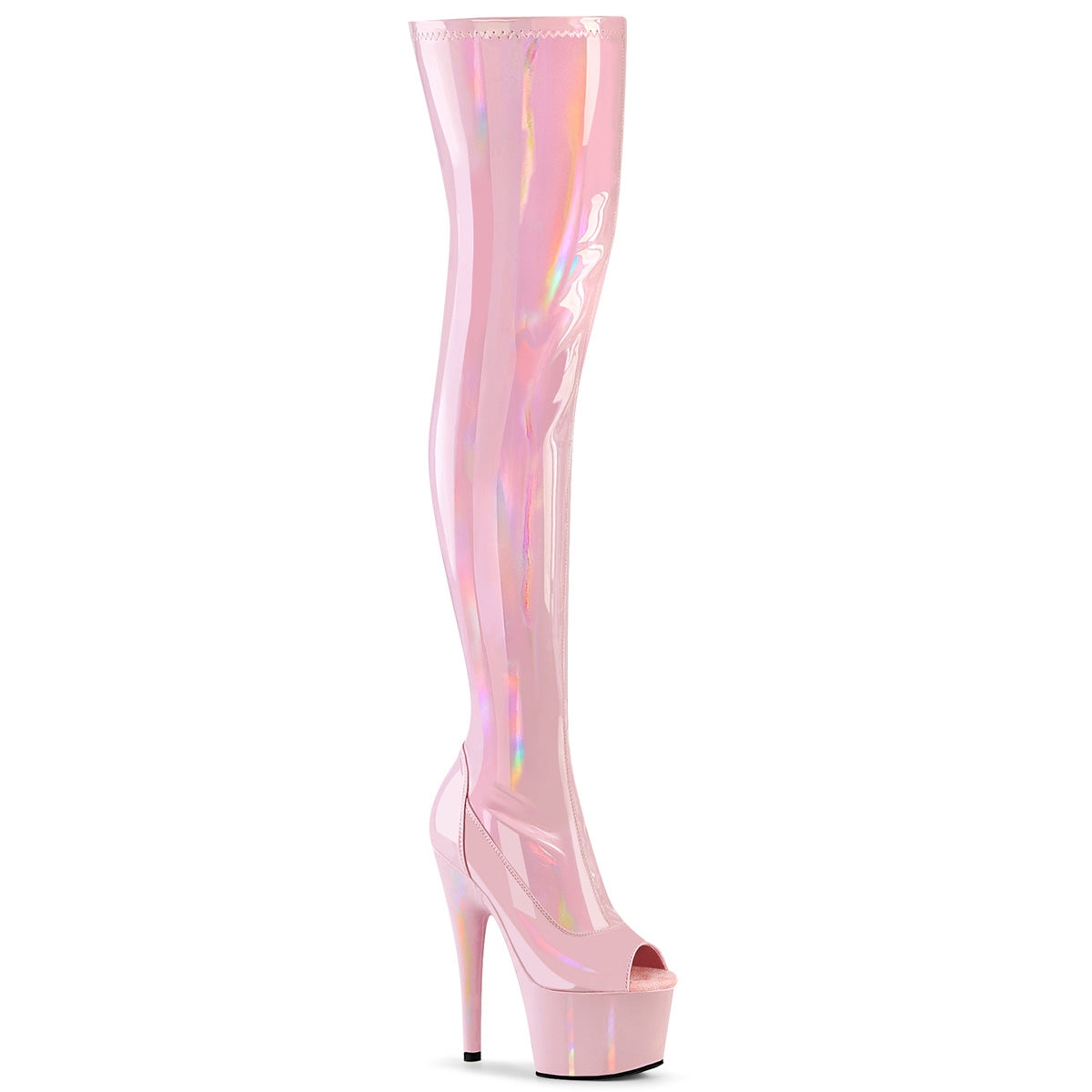 7 Inch Heel ADORE-3011HWR Baby Pink Stretch Holo