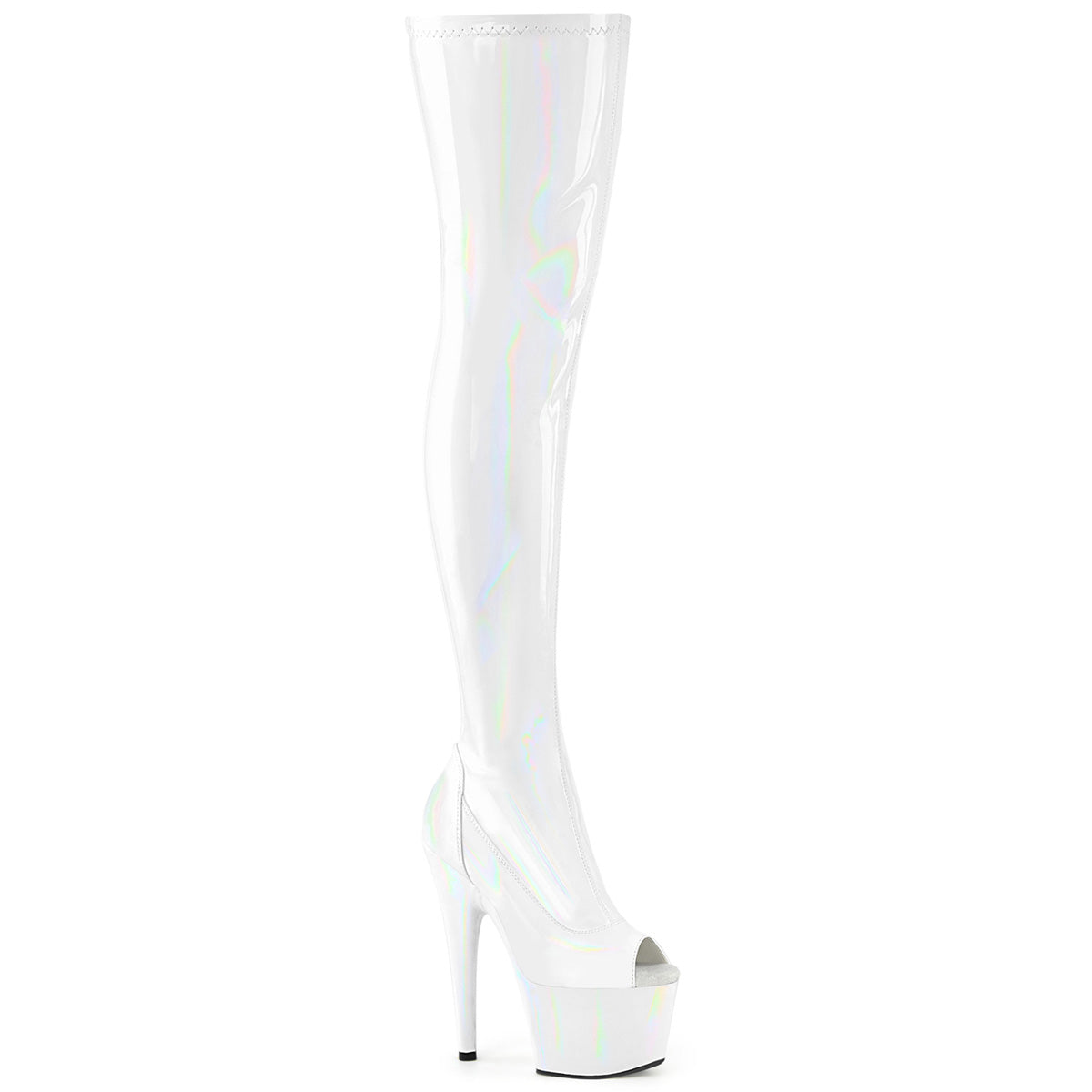 7 Inch Heel ADORE-3011HWR White Stretch Holo