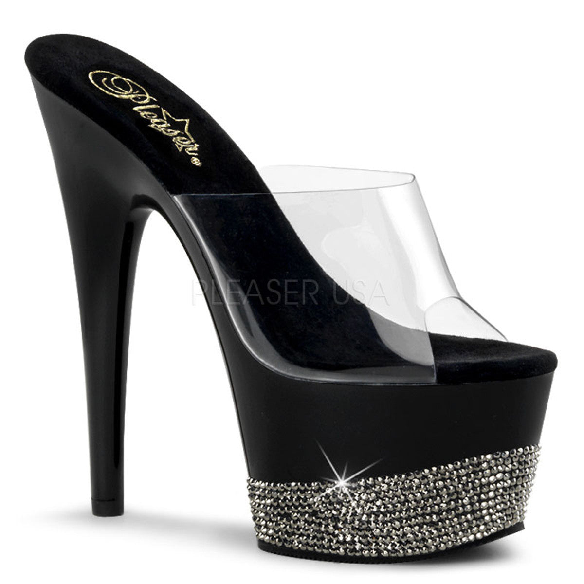 PLEASER ADORE-701-3 Clear-Black-Pewter Platform Slides - Shoecup.com - 1