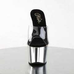 PLEASER ADORE-701 Clear-Silver Chrome Platform Slides - Shoecup.com - 2